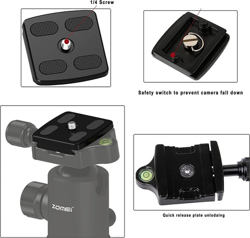 ZOMEI Universal Professional Camera Quick Release Mounting Plate for Q555,Q666,Q666C,Z818,Z669,Z669C,M5&BONFOTO B690A B690C Tripod
