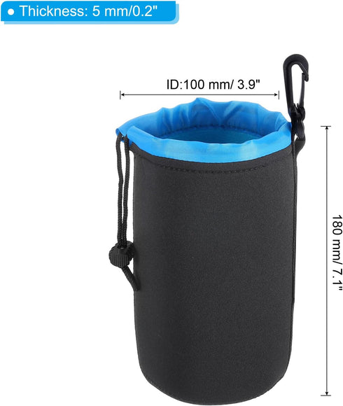 PATIKIL Camera Lens Bag, 2 Pcs 3.9" IDx7.1 H Drawstring Lens Pouch with Thick Protective Neoprene, Lens Case for DSLR Camera Lens, Water Coffee Cups, Black, Blue