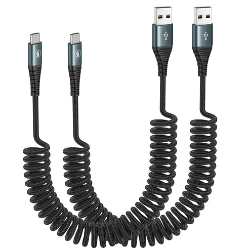 2 Pack 3FT USB C Charger Cable 60W Fast Charging, Coiled USB A to USB C Cable for iPhone 15, Samsung Galaxy S24/S23