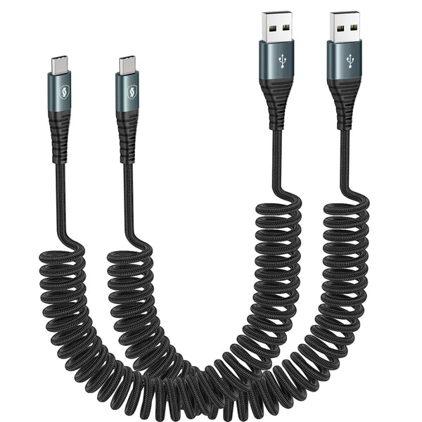 2 Pack 3FT USB C Charger Cable 60W Fast Charging, Coiled USB A to USB C Cable for iPhone 15, Samsung Galaxy S24/S23