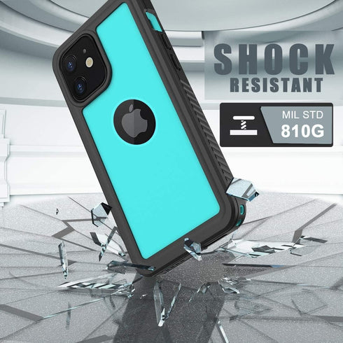 iPhone 12 Waterproof Case, Shockproof Dustproof IP68 Full-Body Hard Case with Built-in Screen Protector, Teal