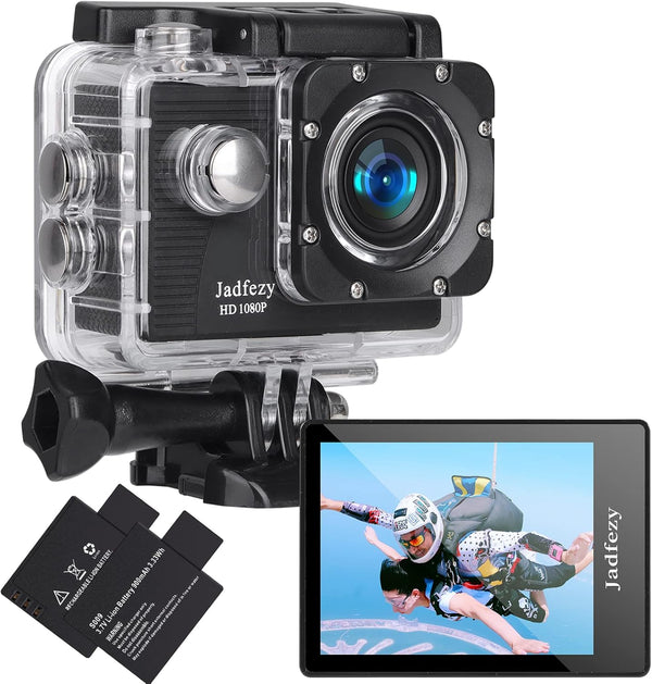 Action Camera FHD 1080P 12MP, 98FT/30M Waterproof Camera with 2 Batteries, Wide Angle Sports Camera Accessories Kit