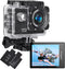 Action Camera FHD 1080P 12MP, 98FT/30M Waterproof Camera with 2 Batteries, Wide Angle Sports Camera Accessories Kit
