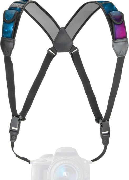 USA GEAR DSLR Camera Strap Chest Harness with Quick Release Buckles, Galaxy Neoprene Pattern and Accessory Pockets -