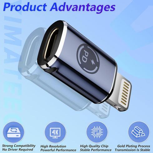 USB C to Lightning Adapter (2 Pack), USB C Female to Lightning Male, 27W PD Fast Charging & Data Transfer for iPhone