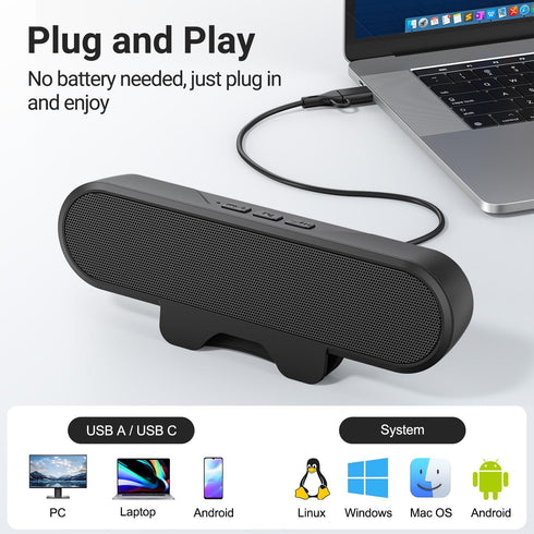 Inwa Computer Speakers for Desktop PC, USB Monitor Speaker Bar with Clip-On, Wired Desk Speakers with HD Stereo Loud