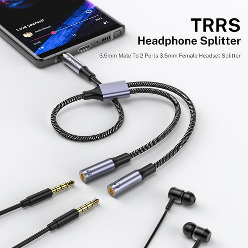 MOSWAG Headphone Mic Splitter 3.5mm Headset Y Adapter 2 Female to 1 Male 3.5mm Jack Cable, Mic Audio Splitter, Headset Splitter Cable with Separate Audio Microphone Jacks(Dual Headphone Splitter) by MOSWAG