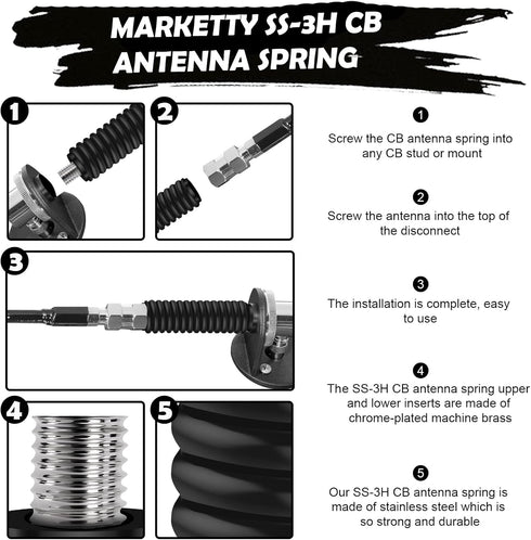 SS-3H CB Antenna Spring, Heavy Duty Stainless Steel Mount Spring for Mobile CB Radio Antenna