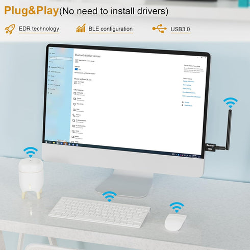 USB Bluetooth 5.4 Adapter for Desktop PC, Long Range 500FT Wireless Transfer for Headphones, Keyboard, Mouse