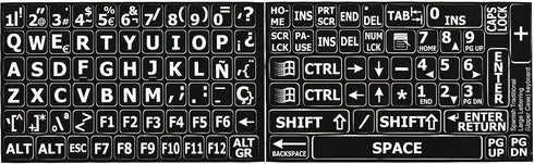Spanish Traditional Large Letters Upper CASE Black Background Keyboard Sticker for Computers