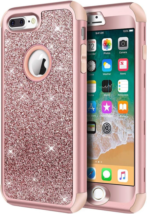 Hython Case for iPhone 8 Plus, iPhone 7 Plus, Heavy Duty Defender Protective Bling Glitter Sparkle Hard Shell Hybrid