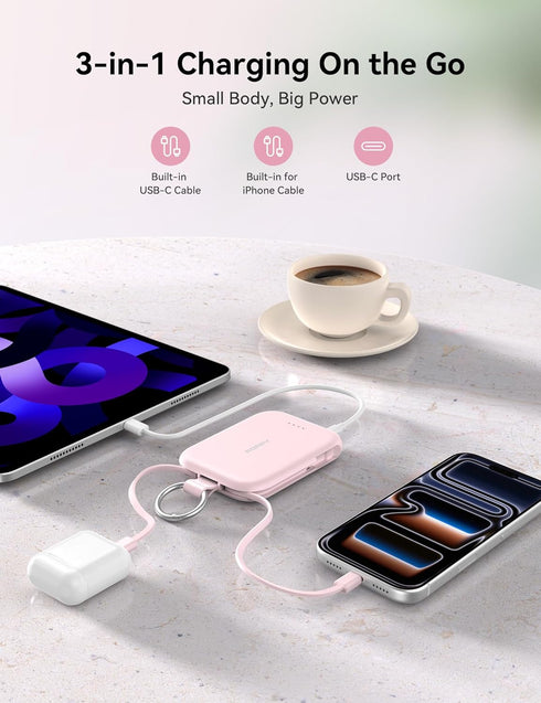 RORRY 5000mAh Pack 17/16/15/14/13/12, 2/3/4/Pro, Portable Charger, Portable Charger Power Bank with Built-in Cables