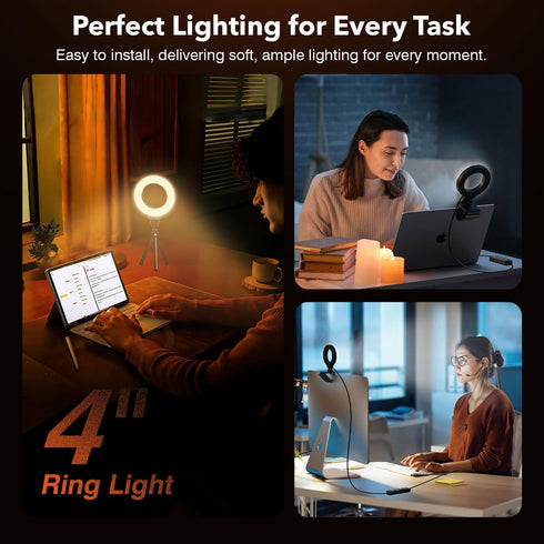 Ring Light for Laptop/Computer, 4'' Small Video Conference Lighting with Tripod, 3 Light Modes & 10 Brightness