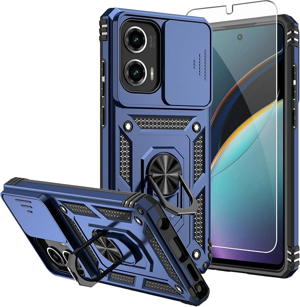 SMKY Moto G Stylus 5G 2024 Case, 16ft Drop Tested Cover with Magnetic Kickstand, Blue, with Screen Protectors and