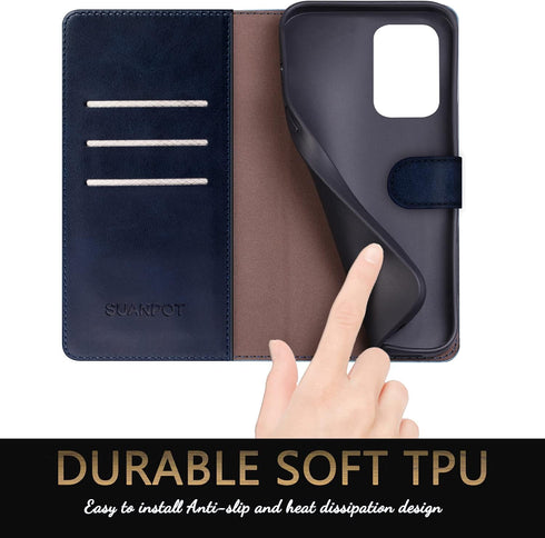 SUANPOT Leather Wallet Case for Samsung Galaxy A52 4G & 5G, RFID Credit Card Holder, Blue