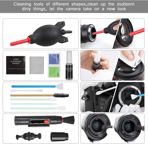 17-in-1 Camera Cleaning Kit for DSLR Cameras (Canon, Nikon, Sony), with Air Blower, Cleaning Pen, Detergent, Cleaning