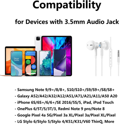 3.5mm Noise Canceling Earbuds with Microphone, Magnetic Wired Jack Earphone for Google Pixel 4a, Samsung A15, iPhone 6