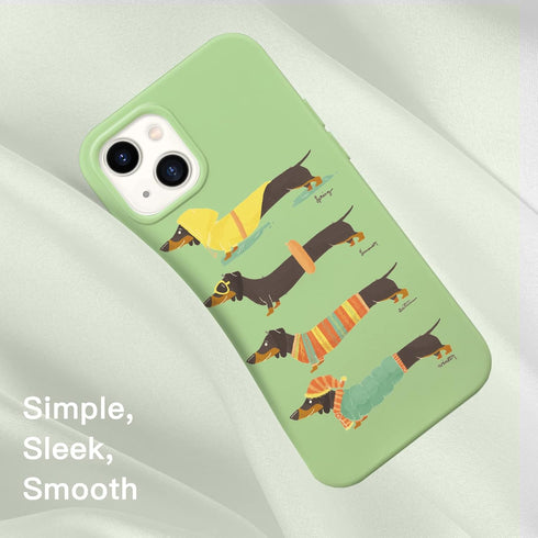 Idocolors Green iPhone 13 Mini Case, Cute Dachshund Dog Liquid Silicone Lovely Printed Soft Gel Rubber Cover