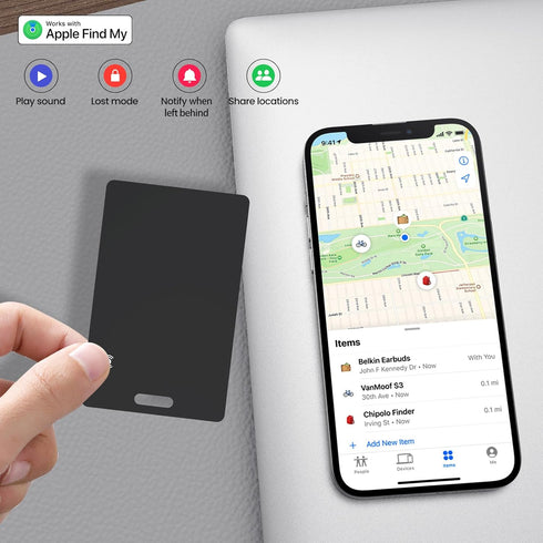 Ucard Thin Bluetooth Tracker Card, Rechargeable Wallet Finder, Works with Apple Find My (iOS Only), Black