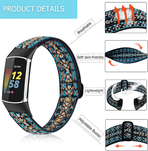 Stretchy Bands Compatible with Fitbit Charge 5, Adjustable Elastic Straps Wristbands Accessories Replacement for Fitbit