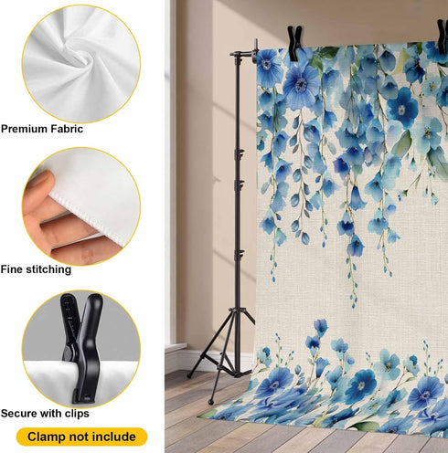VANPTBNHS 10x8ft Curtain,Country Photography Backdrop,Retro Blue Flowers on Jam Professional Photography Background