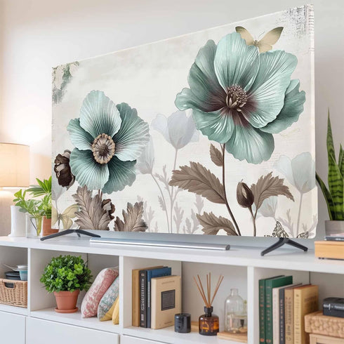 Yukro 85 Inch, 74"x42" Teal Broccoli Indoor TV Dust Cover, Rustic Farmhouse Flower Leaf Victorian Style Elastic TV