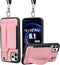 TOOVREN Lanyard Case for iPhone 12/12 Pro with Strap, Slim Designer Wallet Protective Case with Card Holder Pink