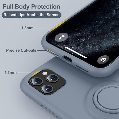 Thomo for iPhone 11 Pro Max Case - Liquid Silicone Ring Holder Kickstand, Full-Body Protective Cover, Lavender Grey