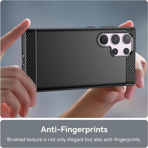 Samsung Galaxy S24 Ultra Phone Case, Shockproof Carbon Fiber Jacket, Soft TPU, Scratch Resistant Black