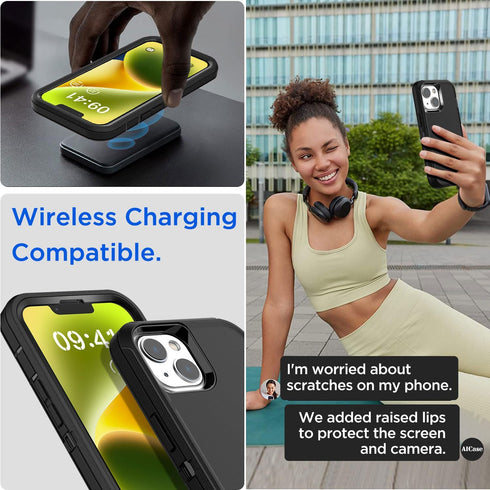 AICase iPhone 14 (6.1") Heavy Duty Case with Glass Screen Protector, Rugged Shockproof & Dust Proof Military Protection.