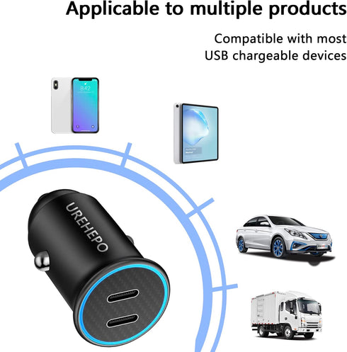 USB C Car Charger, 40W PD Dual Ports Fast Charging Car Adapter, Type C Compact Car Charger Compatible with iPhone