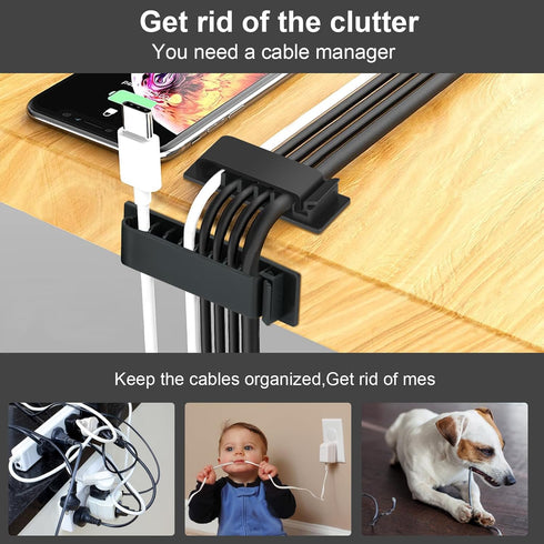 Cable Management Clips, 20Pcs Wire Organizers for TV PC Ethernet Cable Holder for Home Office (Black)