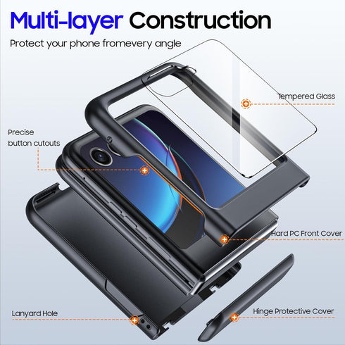 CENMASO Razr Plus Case for Motorola Razr Plus, Slim Shockproof Cover with Hinge Protection & Screen Protector - Black