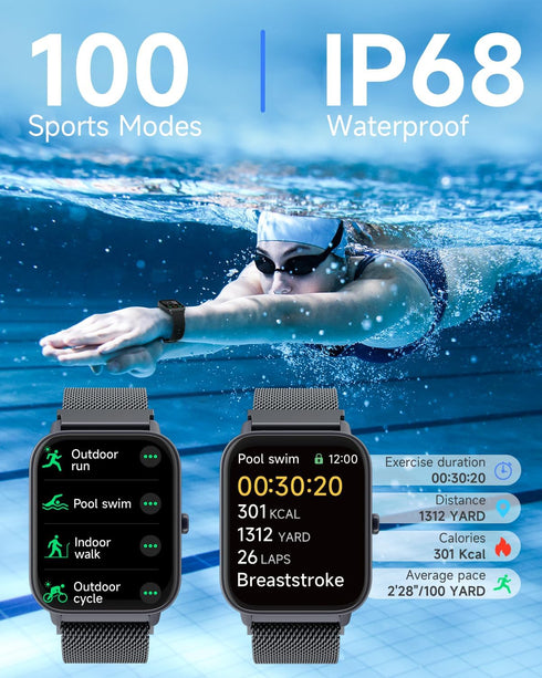 Smart Watch for Women Men, Alexa Built-in, 1.8" Fitness Tracker with Heart Rate/Sleep Tracker, IP68 Waterproof