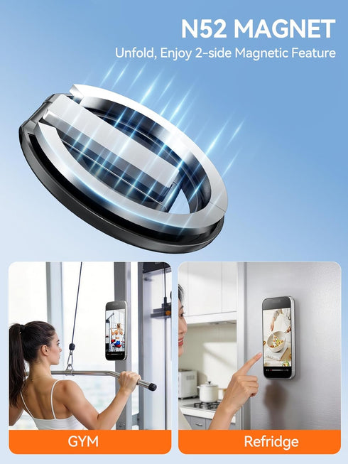 tounee N52 17 16 15 14 Double-Sided Magnetic Phone Ring Holder Compatible with MagSafe, Strong Magnet Grip & Foldable