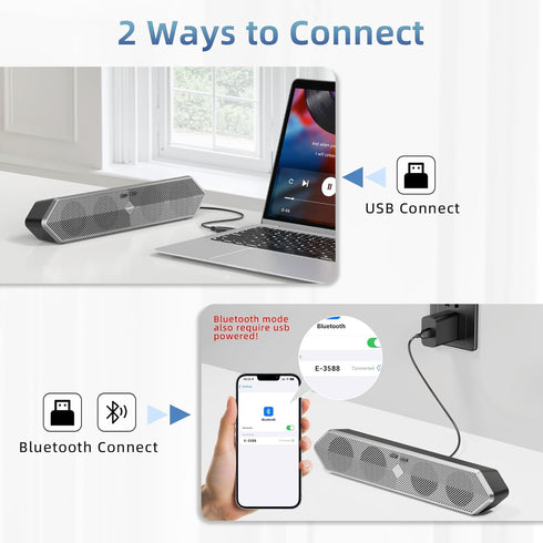 HPSWUW PC Speaker for Computer, Wired USB Powered Bluetooth Computer Speakers with Stereo Clear Sound, Gaming Speakers