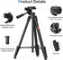 CAMOLO RIG 17-67.3 Inch Camera Tripod with Phone Holder, Camera Tripod Adjustable Height, Cold-Shoe Mount, Carrying Bag
