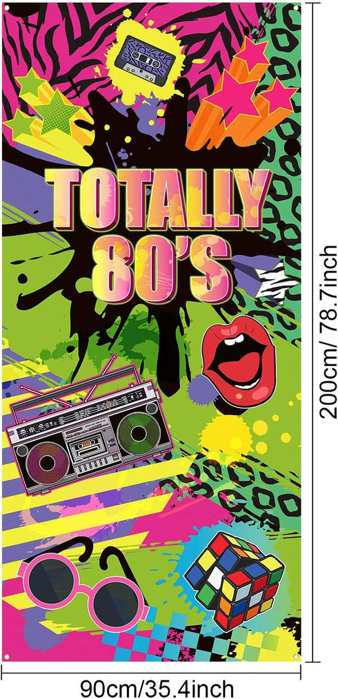 Totally 80's Door Cover - Large Fabric 80's Hip Hop Sign Graffiti Backdrop, Party Retro Decoration Banner for Theme