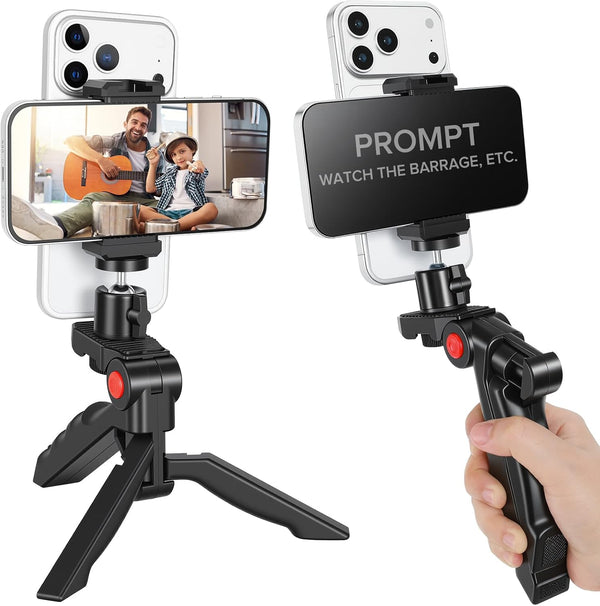 Heliora Teleprompter Kit for iPhone & Android (with Tripod), Double Phone Holder for