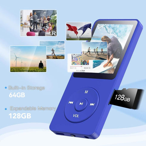 AGPTEK A02PL 64GB MP3 70 128GB(Deep Player, Hours Playback Lossless Sound Music Player, Supports up to Blue)