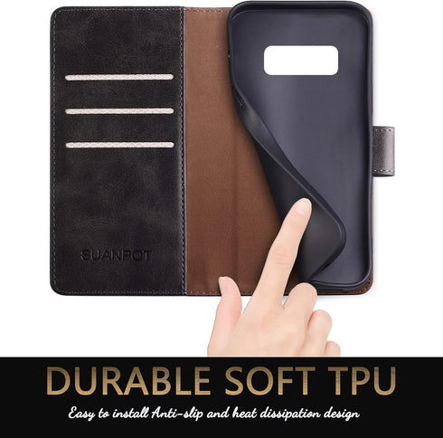 SUANPOT Leather Wallet Case for Samsung Galaxy S10e 5.8" with RFID Blocking, Flip Folio Book Shockproof Cover (Black)