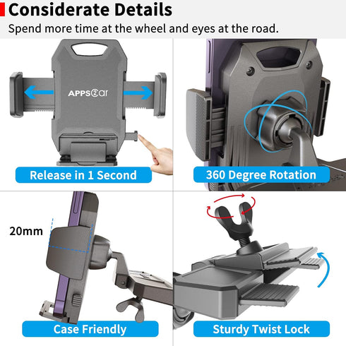 APPS2Car Sturdy CD Slot Phone Mount with One Hand Operation Design, Hands-Free Car Phone Holder, Universally Compatible