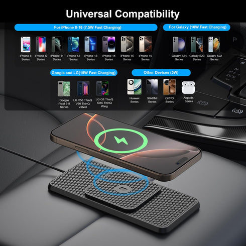REESTECQI 15W 30cm 70cm 16 Pro/15/14/13 Wireless Car Charging Pad, Fast Wireless Car Charger Pad Non Slip Charging Mat