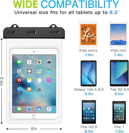MoKo Universal Waterproof Case, Tablet Dry Bag Pouch for iPad Mini 2019/4/3/2 and Samsung Tab up to 8.3" - Clear