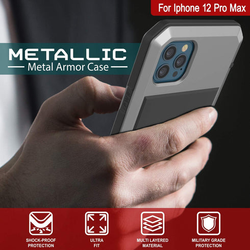 Punkcase for iPhone 12 Pro Max - Heavy Duty Military Grade Armor Metal Case, Shock Proof Hard Aluminum & TPU Design.