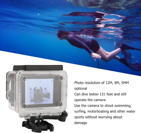 Waterproof Sports Camera - 2.0 Inch Action Camera, 4K 1080P Underwater Outdoor Sports Camera with 140 Degrees Wide