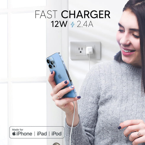 TALK WORKS USB Cable Compatible w/ iPhone 14/14 Plus/14 Pro/14 Pro Max, 13/Mini/Pro/Pro Max, 12/Mini/Pro/ProMax, Phone, AirPods, iPad - 5' Lightning Cable Wall Charger Adapter - MFI Certified (White)