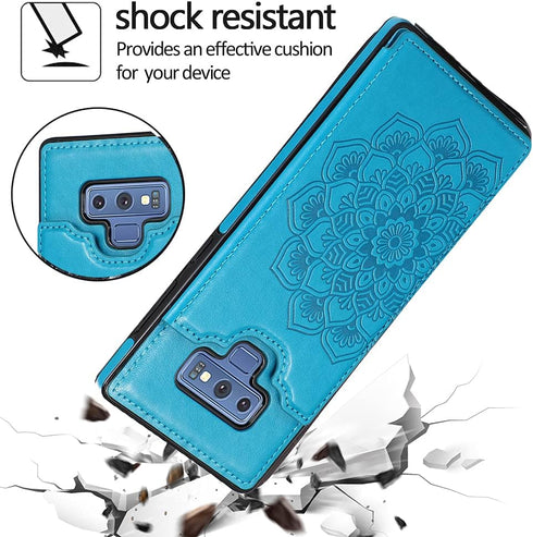 Samsung Galaxy Note 9 Case with Tempered Glass Screen Protector, Leather Wallet Phone Case for Women