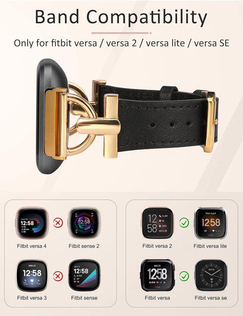 Wearlizer Leather Band for Fitbit Versa 2, Dressy Slim Leather Strap with D-Shape Metal Buckle for Versa/Versa
