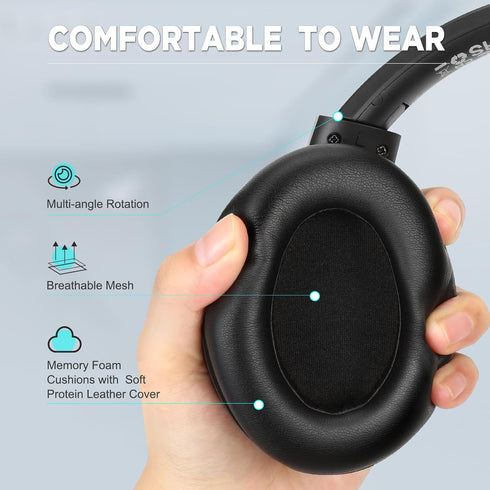 TUINYO Wireless Headphones, Noise Cancelling Over Ear Bluetooth Headphones with 60H Playtime, Black